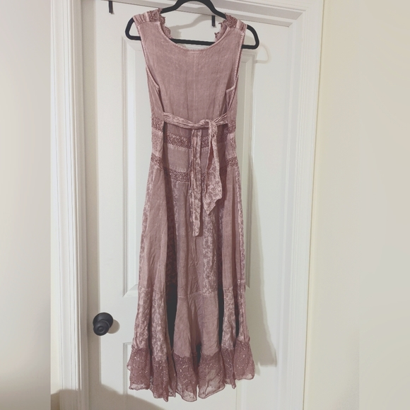 Vintage '90s Embroidered Rayon Dress Light Dusty Pink, Gorgeous S/M - Picture 3 of 5